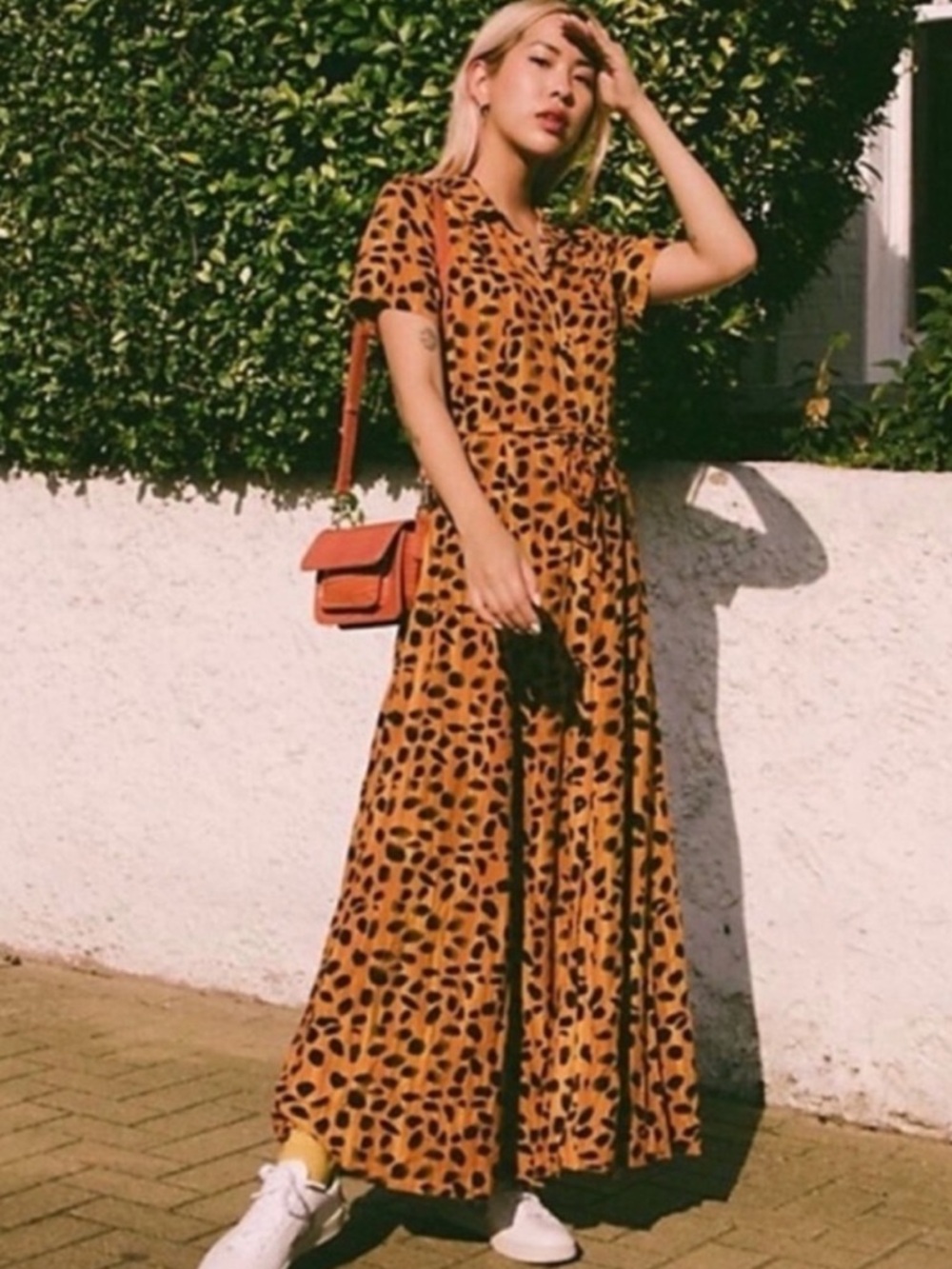 Anthropologie Porridge Vianne Orange Leopard Maxi Shirt Dress Button Down Belted
